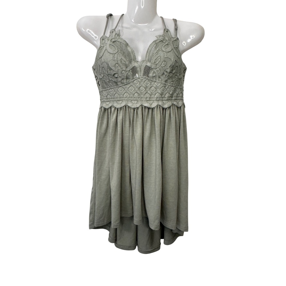 Zenana Lace Cami Dress Adjustable‎ Straps High Low Hem Sage Green M